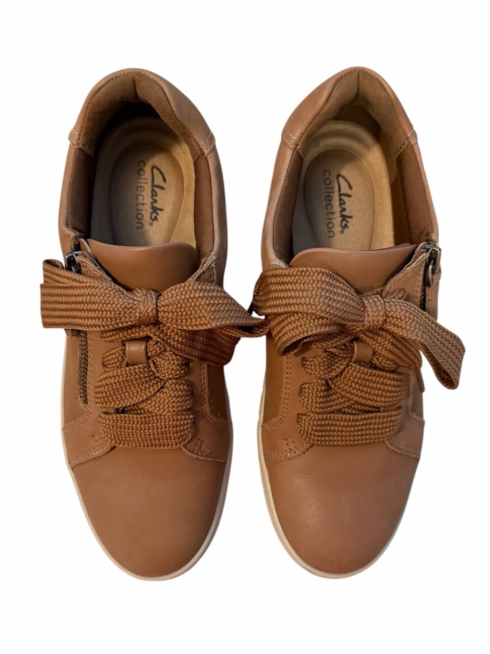 Clarks Mykah Joy Platform Sneaker Womens Sz 9M Tan Leather Zipper Lace Up Casual - Picture 3 of 10